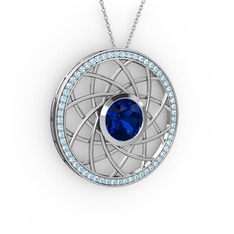 Vanida Kolye - Lab safir ve akuamarin 14 ayar beyaz altın kolye (40 cm beyaz altın rolo zincir) #1x7yqry