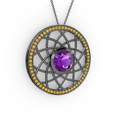 Vanida Kolye - Ametist ve sitrin 925 ayar siyah rodyum kaplama gümüş kolye (40 cm gümüş rolo zincir) #1xai1ed