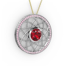 Vanida Kolye - Garnet ve pembe kuvars 18 ayar beyaz altın kolye (40 cm altın rolo zincir) #1y302d7