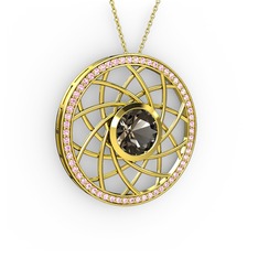 Vanida Kolye - Dumanlı kuvars ve pembe kuvars 18 ayar altın kolye (40 cm gümüş rolo zincir) #1y6vqay