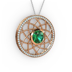 Vanida Kolye - Yeşil kuvars ve akuamarin 925 ayar rose altın kaplama gümüş kolye (40 cm beyaz altın rolo zincir) #1yfj5jh