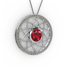 Garnet ve dumanlı kuvars 8 ayar beyaz altın kolye (40 cm gümüş rolo zincir)
