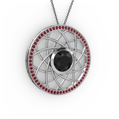 Vanida Kolye - Siyah zirkon ve garnet 18 ayar beyaz altın kolye (40 cm gümüş rolo zincir) #1yy8kxh