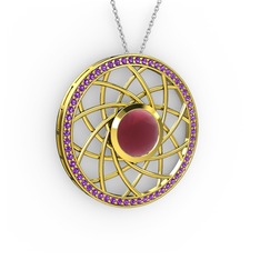 Kök yakut ve ametist 18 ayar altın kolye (40 cm beyaz altın rolo zincir)