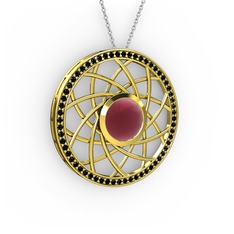 Vanida Kolye - Kök yakut ve siyah zirkon 925 ayar altın kaplama gümüş kolye (40 cm beyaz altın rolo zincir) #2avo4q