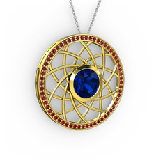 Vanida Kolye - Lab safir ve garnet 18 ayar altın kolye (40 cm beyaz altın rolo zincir) #2kzm2a