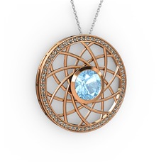 Vanida Kolye - Akuamarin ve dumanlı kuvars 18 ayar rose altın kolye (40 cm gümüş rolo zincir) #2onwuc