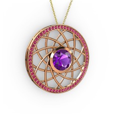 Ametist ve rodolit garnet 925 ayar rose altın kaplama gümüş kolye (40 cm gümüş rolo zincir)