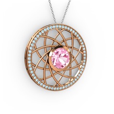 Vanida Kolye - Pembe kuvars ve akuamarin 18 ayar rose altın kolye (40 cm beyaz altın rolo zincir) #2u1nfc