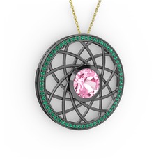 Vanida Kolye - Pembe kuvars ve yeşil kuvars 925 ayar siyah rodyum kaplama gümüş kolye (40 cm altın rolo zincir) #2xtui7