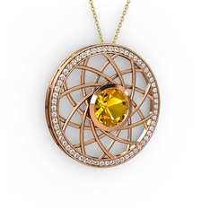 Vanida Kolye - Sitrin ve beyaz zirkon 18 ayar rose altın kolye (40 cm altın rolo zincir) #2ymf3d
