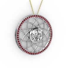 Vanida Kolye - Beyaz zirkon ve garnet 925 ayar gümüş kolye (40 cm gümüş rolo zincir) #34xcgm