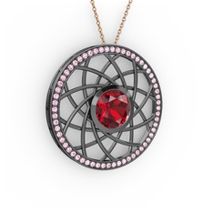 Vanida Kolye - Garnet ve pembe kuvars 925 ayar siyah rodyum kaplama gümüş kolye (40 cm rose altın rolo zincir) #3f50q8