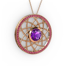 Vanida Kolye - Ametist ve rodolit garnet 14 ayar rose altın kolye (40 cm rose altın rolo zincir) #3fh8a