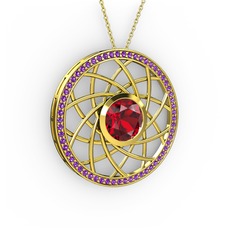 Garnet ve ametist 14 ayar altın kolye (40 cm altın rolo zincir)