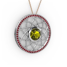 Vanida Kolye - Peridot ve garnet 18 ayar beyaz altın kolye (40 cm rose altın rolo zincir) #3r95sj