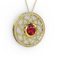 Garnet ve swarovski 925 ayar altın kaplama gümüş kolye (40 cm altın rolo zincir)