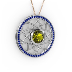 Vanida Kolye - Peridot ve lab safir 14 ayar beyaz altın kolye (40 cm gümüş rolo zincir) #43obja