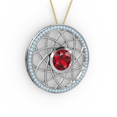 Garnet ve akuamarin 18 ayar beyaz altın kolye (40 cm altın rolo zincir)
