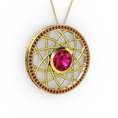 Rodolit garnet ve garnet 8 ayar altın kolye (40 cm gümüş rolo zincir)