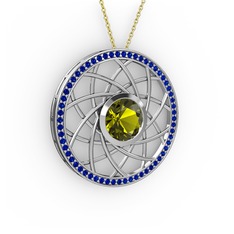 Peridot ve lab safir 8 ayar beyaz altın kolye (40 cm altın rolo zincir)