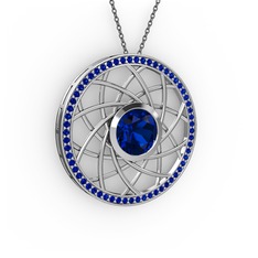 Vanida Kolye - Lab safir 925 ayar gümüş kolye (40 cm gümüş rolo zincir) #54no2r