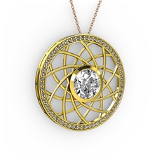Swarovski ve dumanlı kuvars 14 ayar altın kolye (40 cm gümüş rolo zincir)