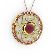Vanida Kolye - Kök yakut ve rodolit garnet 18 ayar altın kolye (40 cm rose altın rolo zincir) #5bckz7