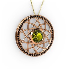 Peridot ve siyah zirkon 14 ayar rose altın kolye (40 cm altın rolo zincir)