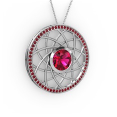Vanida Kolye - Rodolit garnet ve garnet 8 ayar beyaz altın kolye (40 cm gümüş rolo zincir) #5jt6px
