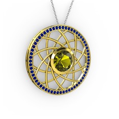 Vanida Kolye - Peridot ve lab safir 18 ayar altın kolye (40 cm beyaz altın rolo zincir) #5z9npg
