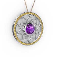 Vanida Kolye - Ametist ve sitrin 925 ayar gümüş kolye (40 cm gümüş rolo zincir) #64yplf