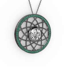 Vanida Kolye - Swarovski ve yeşil kuvars 925 ayar siyah rodyum kaplama gümüş kolye (40 cm gümüş rolo zincir) #65yyhk