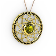 Vanida Kolye - Peridot ve siyah zirkon 14 ayar altın kolye (40 cm rose altın rolo zincir) #6667bw