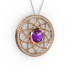 Vanida Kolye - Ametist ve swarovski 18 ayar rose altın kolye (40 cm gümüş rolo zincir) #6a8bna