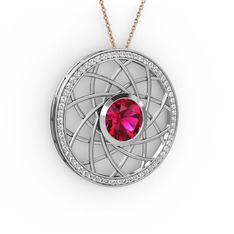Rodolit garnet ve pırlanta 925 ayar gümüş kolye (0.66 karat, 40 cm rose altın rolo zincir)