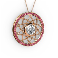 Vanida Kolye - Swarovski ve rodolit garnet 925 ayar rose altın kaplama gümüş kolye (40 cm rose altın rolo zincir) #6gozpz
