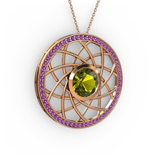 Vanida Kolye - Peridot ve ametist 925 ayar rose altın kaplama gümüş kolye (40 cm rose altın rolo zincir) #6suru2