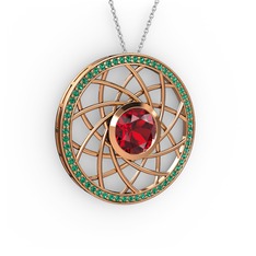 Garnet ve yeşil kuvars 8 ayar rose altın kolye (40 cm beyaz altın rolo zincir)