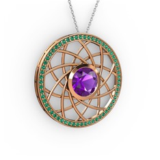 Vanida Kolye - Ametist ve yeşil kuvars 8 ayar rose altın kolye (40 cm gümüş rolo zincir) #78et73