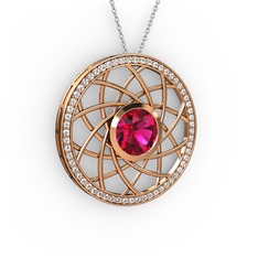 Vanida Kolye - Rodolit garnet ve pırlanta 14 ayar rose altın kolye (0.66 karat, 40 cm beyaz altın rolo zincir) #7oqgal