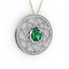 Vanida Kolye - Yeşil kuvars ve pırlanta 925 ayar gümüş kolye (0.66 karat, 40 cm gümüş rolo zincir) #88lr6l