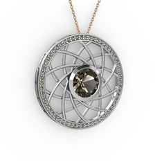 Vanida Kolye - Dumanlı kuvars 8 ayar beyaz altın kolye (40 cm rose altın rolo zincir) #8az2ic