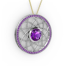 Ametist 18 ayar beyaz altın kolye (40 cm altın rolo zincir)