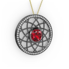 Vanida Kolye - Garnet ve swarovski 925 ayar siyah rodyum kaplama gümüş kolye (40 cm altın rolo zincir) #8qlrit