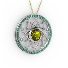 Peridot ve yeşil kuvars 925 ayar gümüş kolye (40 cm altın rolo zincir)