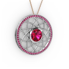 Vanida Kolye - Rodolit garnet 14 ayar beyaz altın kolye (40 cm rose altın rolo zincir) #91pb1k