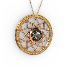 Vanida Kolye - Dumanlı kuvars ve sitrin 8 ayar rose altın kolye (40 cm rose altın rolo zincir) #9eqw9u