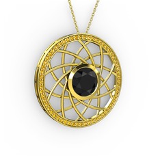 Vanida Kolye - Siyah zirkon ve sitrin 18 ayar altın kolye (40 cm altın rolo zincir) #9ey9zk