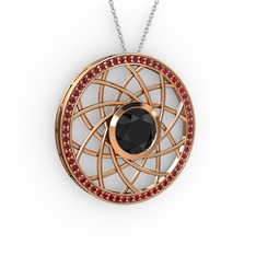 Siyah zirkon ve garnet 18 ayar rose altın kolye (40 cm beyaz altın rolo zincir)